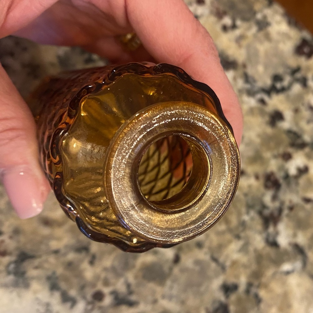 Set of 4 Amber Color Vintage Design Glass Mini Vases - Picture 6 of 6